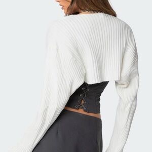 Edikted White Ribbed Sweater Shrug